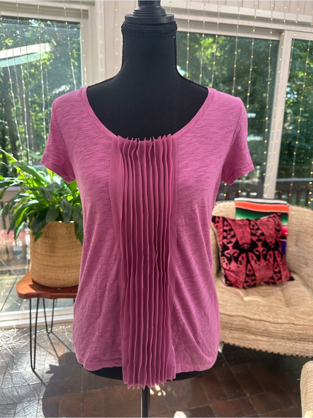 Talbots Pink Pleated Front Short-Sleeve Top